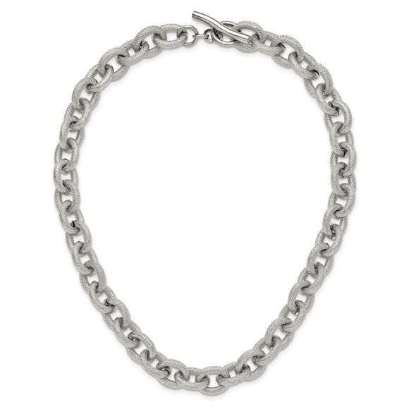 Kazi Luxury Chisel Stainless Steel Polished and Textured Link 16.5 inch Necklace - Picture 5 of 5